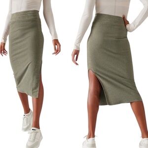 NEW Athleta Luxe Seamless Ribbed Midi Skirt in Acacia Olive Heather - XS